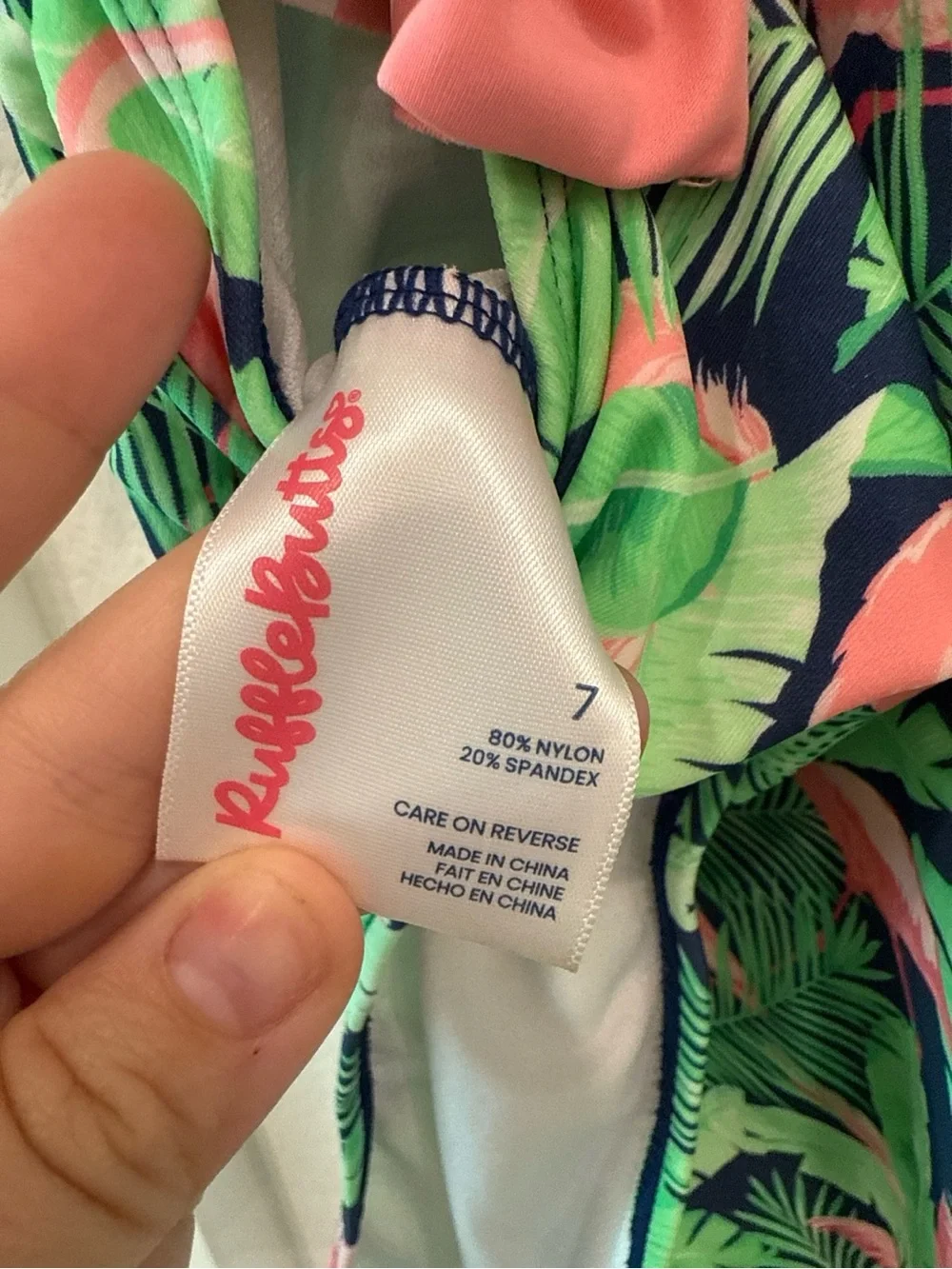 RuffleButts Girls Tropical Flamingo Ruffle One Piece Swimsuit Size 7